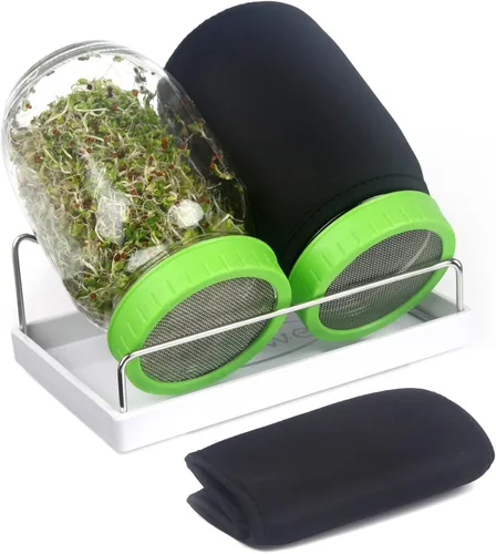 Kit de tarro de germinación de semillas con tarros Mason de boca ancha, tapas de brotes de pantalla de acero inoxidable de alta calidad, mangas