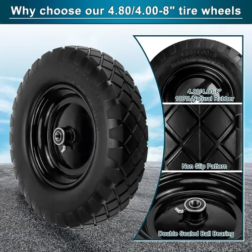 Vista 4 de Cenipar Neumático y Rueda Sin Pinchazos de 4.80/4.00-8", Neumáticos Sólidos de Carretilla de 16" con Rodamientos de 5/8" o 3/4", Cubo Centrado