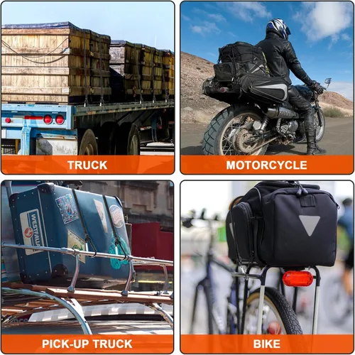 Vista 7 de Cuerdas elásticas de mosquetón de 24 pulgadas resistentes para exteriores, cuerdas elásticas de 1/3 pulgadas de grosor con ganchos para camping