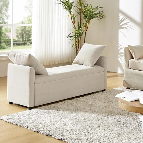 Vista 21 de HULALA HOME Banco otomano moderno de almacenamiento con almohadas, banco extra largo de dormitorio de 59.4 pulgadas para pie de cama, cómodo Azul