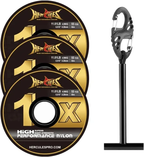 Vista 21 de HERCULES Tippet de pesca con mosca, paquete de 3 con soporte para volquetas, 55 yardas Tippet de nailon transparente 3 piezas con barra de tippet