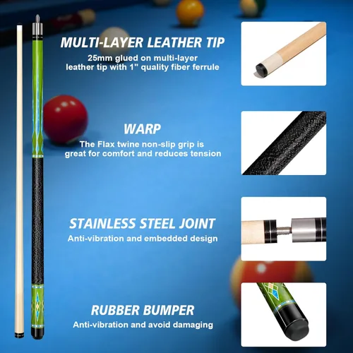 Vista 3 de Pool Stick Set of 4,Pool Cues Sticks Made of Premium Maple Wood, Includes 4 Extra Billiard Chalk for Pool Cues, 58" Billiard House Bar Pool Cue