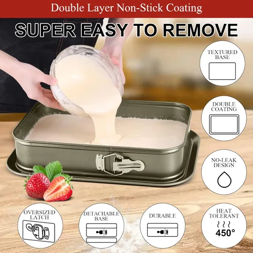 Vista 5 de Kenond Molde grande desmontable para tartas, molde rectangular para tartas de queso de 14 x 11 pulgadas, utensilios para hornear tiramisú con 50