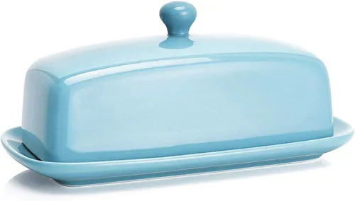 Vista 12 de Mantequillera con tapa, manteca de porcelana, soporte para mantequilla de 7.8 pulgadas con cubierta de asa, recipiente de mantequilla perfecto