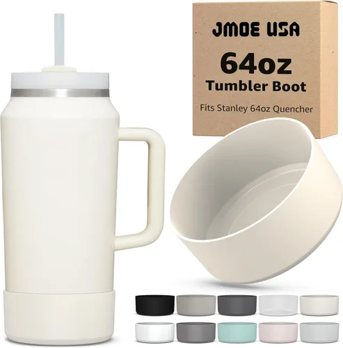 Vista 14 de Jmoe USA Funda para vaso Stanley Quencher H2.0 FlowState de 64 onzas con asa, silicona sin BPA, protector de funda para la parte inferior