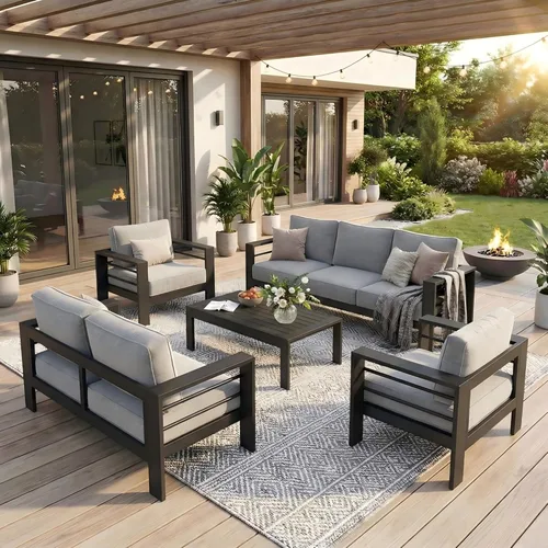 Vista 7 de Solaste Muebles de Patio Sillón de Metal, 2 PCS Silla de Sofá Contemporánea de Jardín Exterior de Aluminio para Todo Clima con Cojines, Azul