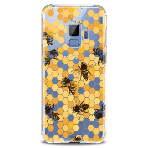 Vista 8 de Funda compatible con Samsung S24 S23 FE S22 Plus S21 Ultra S20+ S10 Note 20 S10e S9 Realista Bee Clear Honeycomb Slim Fit Yellow Print Design