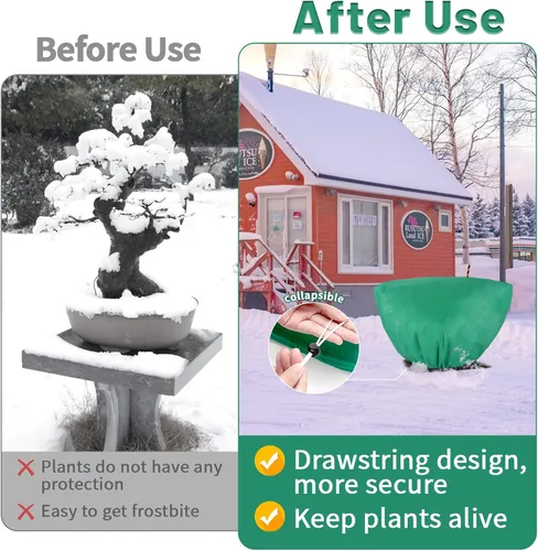 Vista 3 de Forwe Paquete de 4 Fundas para Plantas Protección contra Congelación 47" x 31" Cubiertas Protectoras de Plantas de Invierno con Cordón Mantas contra