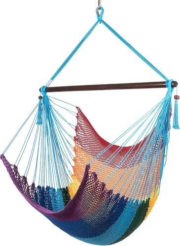 Vista 13 de Larga silla hamaca grande caribeña con reposapiés, 48 pulgadas, poliéster, silla de colgar., Verde