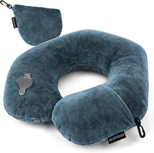 Vista 11 de Rewondah Almohada inflable de viaje para avión dormido, almohada inflable para el cuello para viajar en avión con funda lavable, almohada de viaje