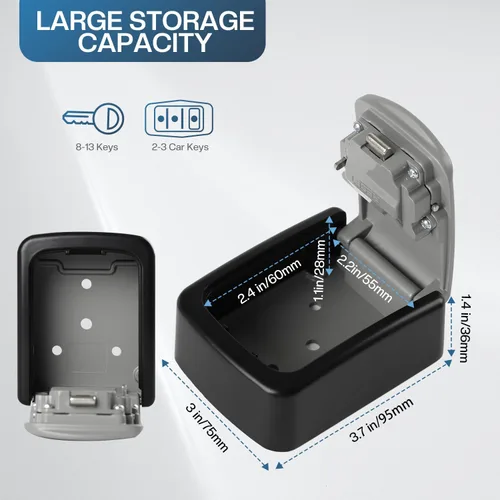 Vista 5 de Caja de bloqueo de combinación portátil, montaje en pared, para llaves de casa para ocultar una llave exterior, caja de seguridad impermeable