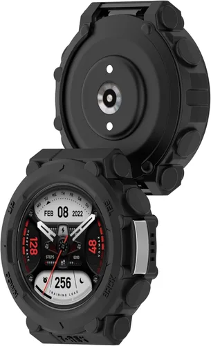 Vista 4 de Lamshaw - Protector de pantalla compatible con Amazfit T-Rex 2 con funda, película de vidrio templado de cobertura completa + funda protectora de 2