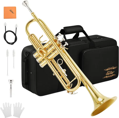 Eastar Bb - Juego de trompeta estándar para principiantes, instrumento de trompeta de latón para estudiantes con estuche rígido, kit de limpieza,