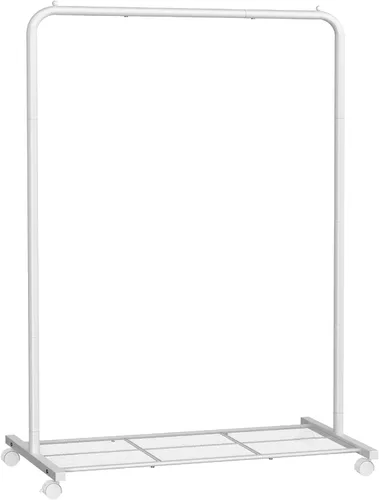 Vista 17 de SONGMICS Perchero de doble barra con ruedas, perchero para colgar ropa, perchero resistente con estante de almacenamiento de malla, 2 frenos, cada