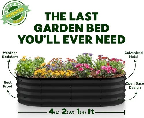 Vista 5 de Plant & Plot Camas de jardín elevadas galvanizadas al aire libre/ Jardinera elevada de 4 x 2 × 1 pie para jardinería, verduras, flores, caja