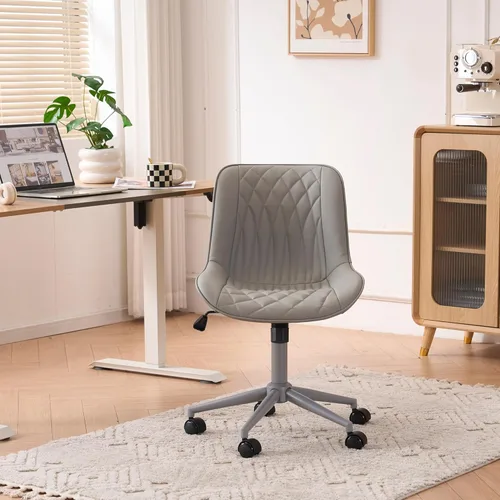 Vista 76 de YOUNIKE Silla de escritorio de oficina en casa con ruedas, silla de tocador sin brazos con respaldo, cómoda y moderna silla tapizada de cuero