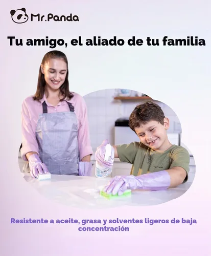 Vista 5 de Mr.Panda Guantes de Limpieza con Forro de Algodón Flocado Amigables con la Piel Pequeños, Guantes Reutilizables para Lavar Platos para Lavar Platos