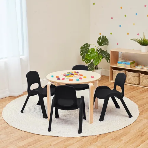 Vista 2 de ECR4Kids Silla apilable SitRight de plástico, 11 pulgadas, muebles de aula, negro, paquete de 4