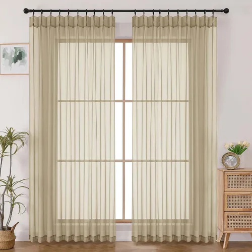 Vista 13 de Cortinas semitraslúcidas con plisado de pellizco blanco de 96 pulgadas de largo para dormitorio y sala de estar, cortinas modernas de aire suave