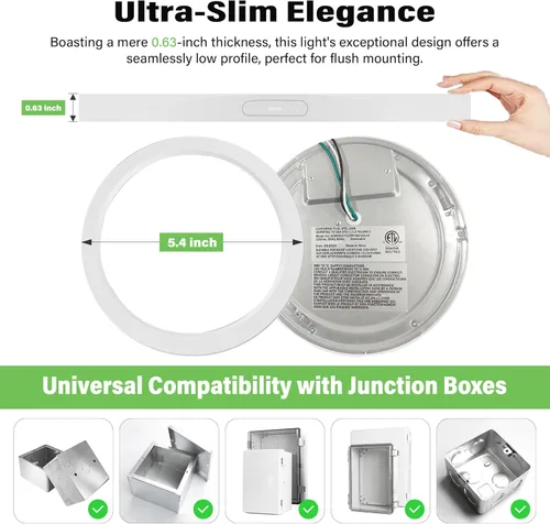 Vista 7 de Lámpara de techo de montaje empotrado de 5.4 pulgadas regulable con ETL CERT, luces LED blancas de 5000 K, lámpara de techo redonda ultrafina