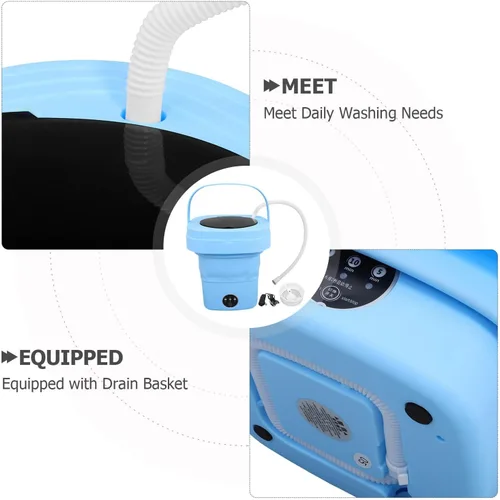 Vista 4 de LALAFINA Portable Mini Folding Washer Machine with Spin-dry Function for Home Dormitory Compact Lightweight Collapsible Washer with Modes for Small