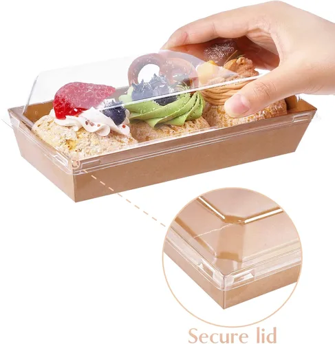 Vista 3 de Ocmoiy Cajas de charcutería con tapas transparentes, paquete de 50 cajas de panadería de papel kraft, cajas de galletas, cajas pequeñas para dulces