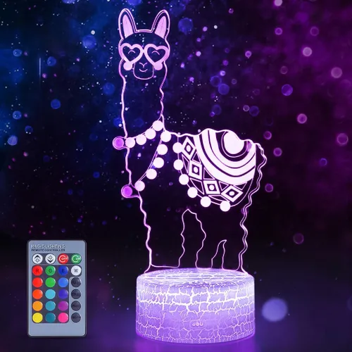 Lámpara de ilusión óptica 3D de llama de alpaca, cambio de 16 colores con control remoto y táctil, luz nocturna de llama para decoración de