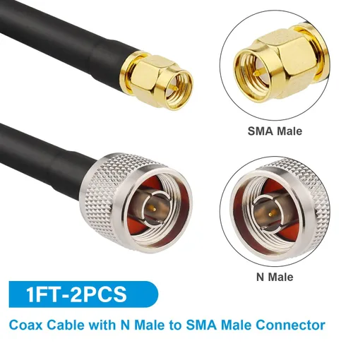 Vista 2 de MOOKEERF 2 piezas de cable N macho a SMA macho 1 pie, cable SMA a N de 50 ohmios de baja pérdida ultra KMR240 coaxial para enrutador WiFi, receptor