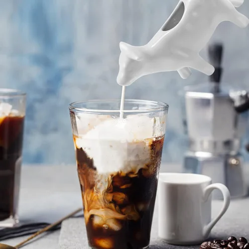 Vista 5 de Crema de cerámica con forma de vaca y jarra de salsa, mini jarra de leche de 3.4 fl oz para café, té, cocina