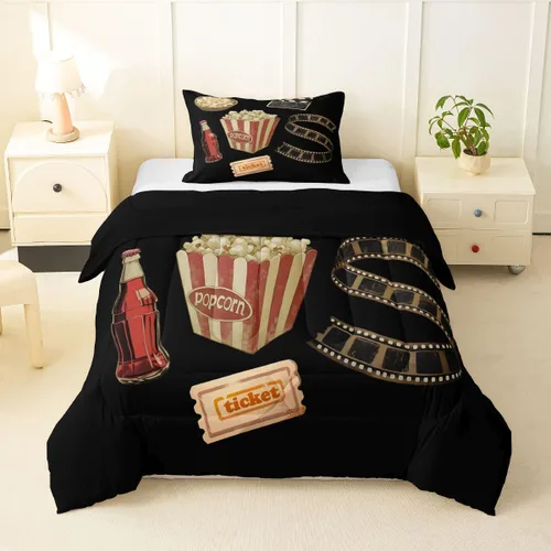 Erosebridal Movie Theme Comforter Set Twin Size for Kids Boys Girls Black Yellow Red