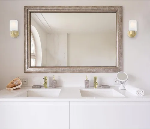 Vista 5 de Westinghouse 6126400 Sylvestre - Lámpara de pared transitoria, acabado de latón champán, vidrio esmerilado