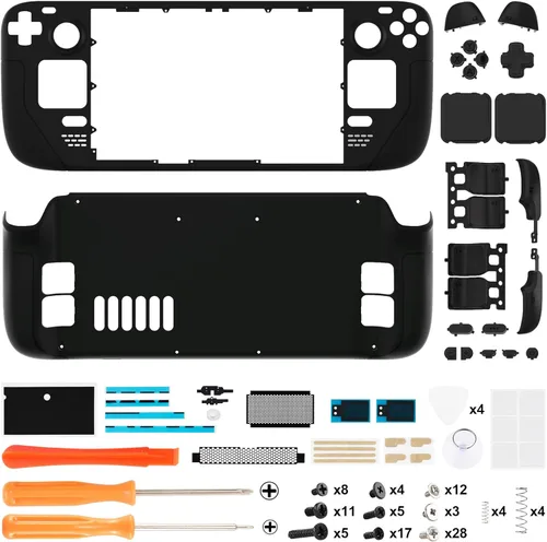 Vista 2 de eXtremeRate Placa frontal personalizada suave al tacto negro para cubierta de vapor, funda de repuesto de consola de mano, juego completo de carcasa