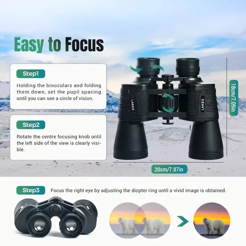 Vista 4 de Binoculares de alta potencia de 30 x 50 para adultos, binoculares compactos impermeables con visión de poca luz para observación de aves, caza