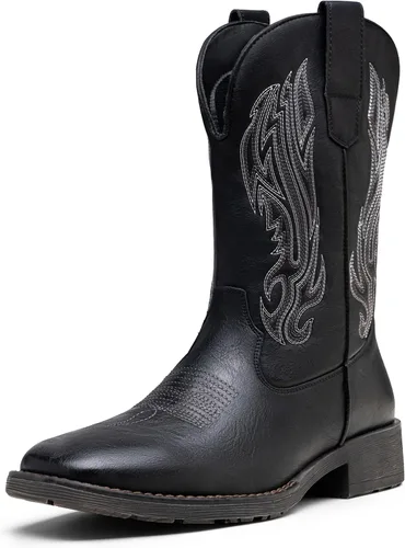 Vista 15 de Jousen Botas Vaqueras para Hombres con Bordado, Botas Occidentales Retro de Punta Cuadrada para Hombre, Botas Vaqueras Para Hombre