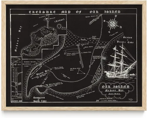 Vista 13 de 1974 Mapa de Fred Nolan del Tesoro de la Isla de Oak, Nueva Escocia, Canadá - Impreso Artístico Enmarcado de 11x14 – Gran Pieza de Diseño