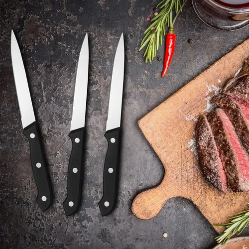 Vista 5 de Lasnten Juego de 100 cuchillos de carne de acero inoxidable de 8.78 pulgadas, punta puntiaguda, mango de plástico, cuchillo de cocina