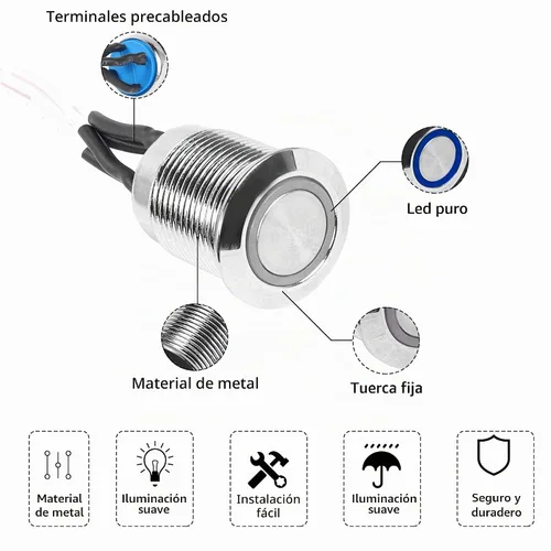 Vista 2 de YACSEJAO Interruptor de chasis de 16 mm Botón metálico para computadora de escritorio Cable de interruptor de alimentación LED Botón