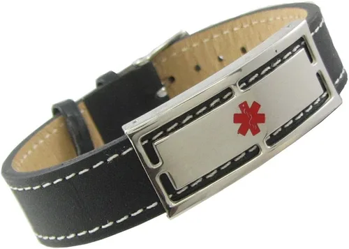 Vista 8 de Pulsera de alerta médica de cuero genuino con grabado