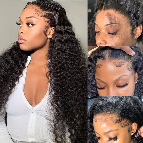 Vista 12 de Pelucas de cabello humano con encaje frontal de 30 pulgadas pre desplumadas para mujer, cabello humano densidad del 180%, HD transparente de 13 x 6