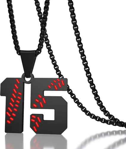 Vista 2 de Inspiration - Collares de béisbol con número 0-99, collar de acero inoxidable con cadena de béisbol con número, collar con colgante