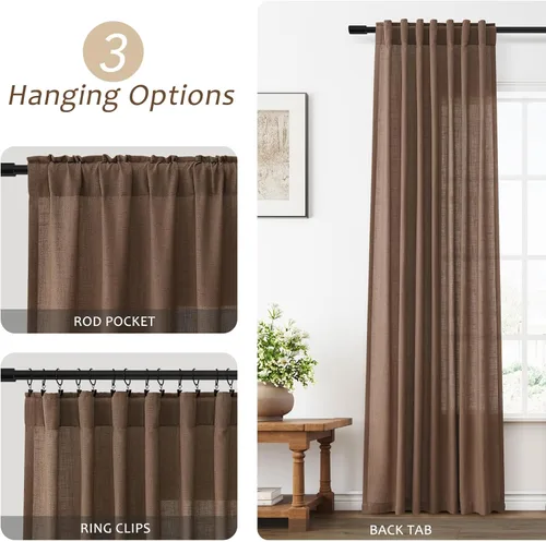 Vista 129 de Aersas Aqua Green Linen Curtains 84 Inches Long 2 Panels Set Back Tab Rod Pocket Living Room Curtain Farmhouse Rustic Light Filtering Hook Drapes