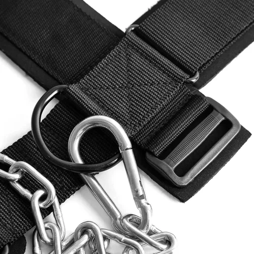 Vista 7 de Arnés de cuello para aumentar la fuerza del núcleo del cuello - Ejercitador de cuello con cadena de acero resistente de 30 pulgadas para levantar