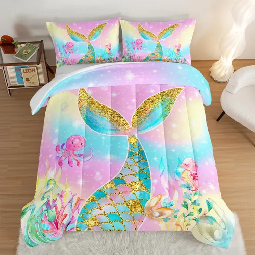 Vista 9 de Juego de edredón de mariposa HOSIMA con 2 fundas de almohada, edredón de galaxia con cielo estrellado lunar, decoración de habitación de mariposas
