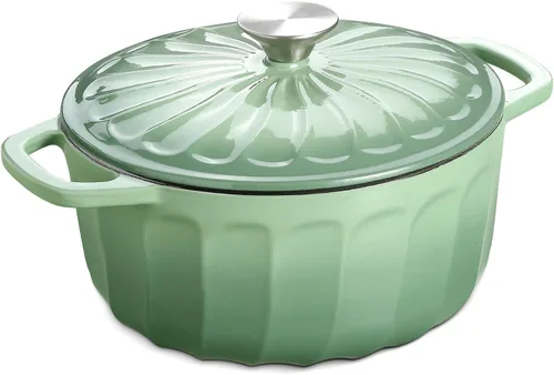 Vista 11 de Horno holandés de hierro fundido esmaltado con tapa, olla de horno holandés de hierro fundido de 3 cuartos de galón, olla de hierro fundido