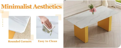 Vista 8 de Large Modern Rectangular Table with 0.4 inch Patterned Tabletop and Large Table Legs, Suitable for Kitchen, Dining Room, and Living Room 71 "* 35.4