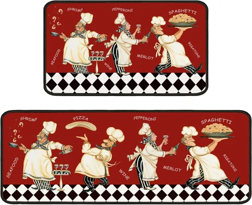 Vista 8 de Apple - Juego de 2 alfombras de cocina para el piso, antideslizantes, lavables, absorbentes, de microfibra, tapete de cocina de manzana para delante
