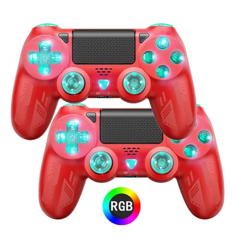 2 Pack RGB Wireless Controller for PS4SlimProPC, Colorful RGB lights - Blue Red Green Pink Orange Cyan Purple, Dual Vibration6-Axis Motion