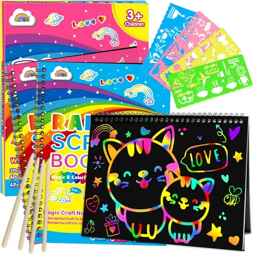 Vista 10 de ZMLM Regalo de manualidades de papel para rascar, paquete de 2 cuadernos de arcoíris, suministros de juguetes, rellenos para cesta de Pascua