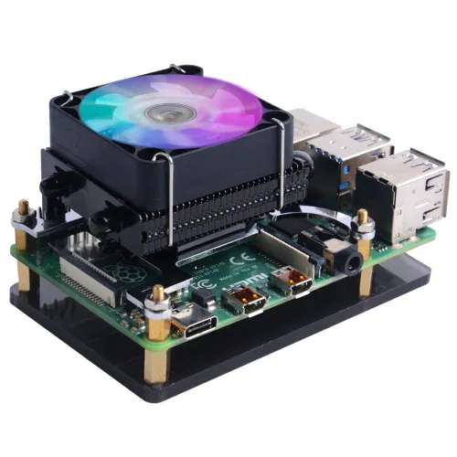 GeeekPi - Ventilador Raspberry Pi 4; enfriador para CPU de bajo perfil Raspberry Pi con ventilador de refrigeración RGB y disipador térmico Negro