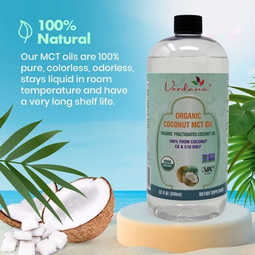 Vista 4 de Verdana Aceite de coco orgánico MCT certificado por USDA – Aceite de coco fraccionado – Sin granos de palma utilizado – Kosher, grado alimenticio
